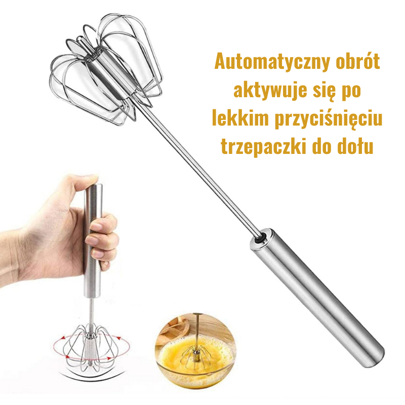 Stalowa Trzepaczka Obrotowa – Półautomatyczny Ręczny Mixer do Jajek, Śmietany i Wypieków