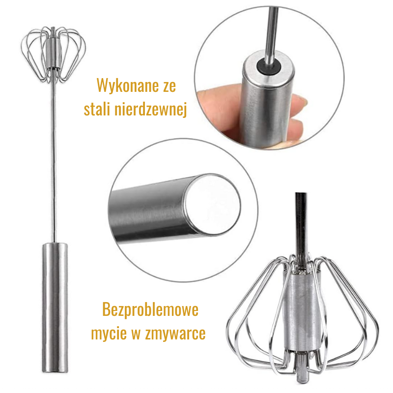 Stalowa Trzepaczka Obrotowa – Półautomatyczny Ręczny Mixer do Jajek, Śmietany i Wypieków