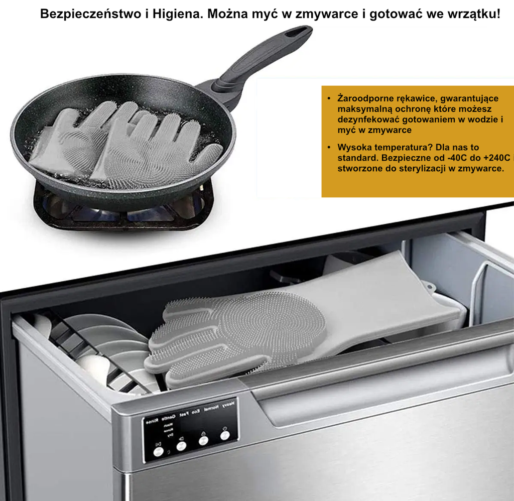 Silikonowe Rękawice do Mycia Naczyń – Wielofunkcyjne Rękawice z Miękkimi Wypustkami do Kuchni i Domu