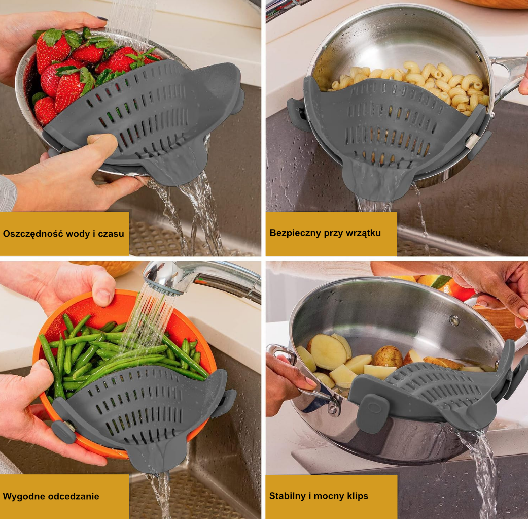 Silikonowy Cedzak Nakładany na Garnek – Uniwersalny Strainer Clip-On